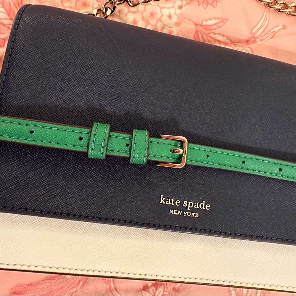 NWOT Kate Spade multi-color colorblock Carson handbag / crossbody. Navy green..